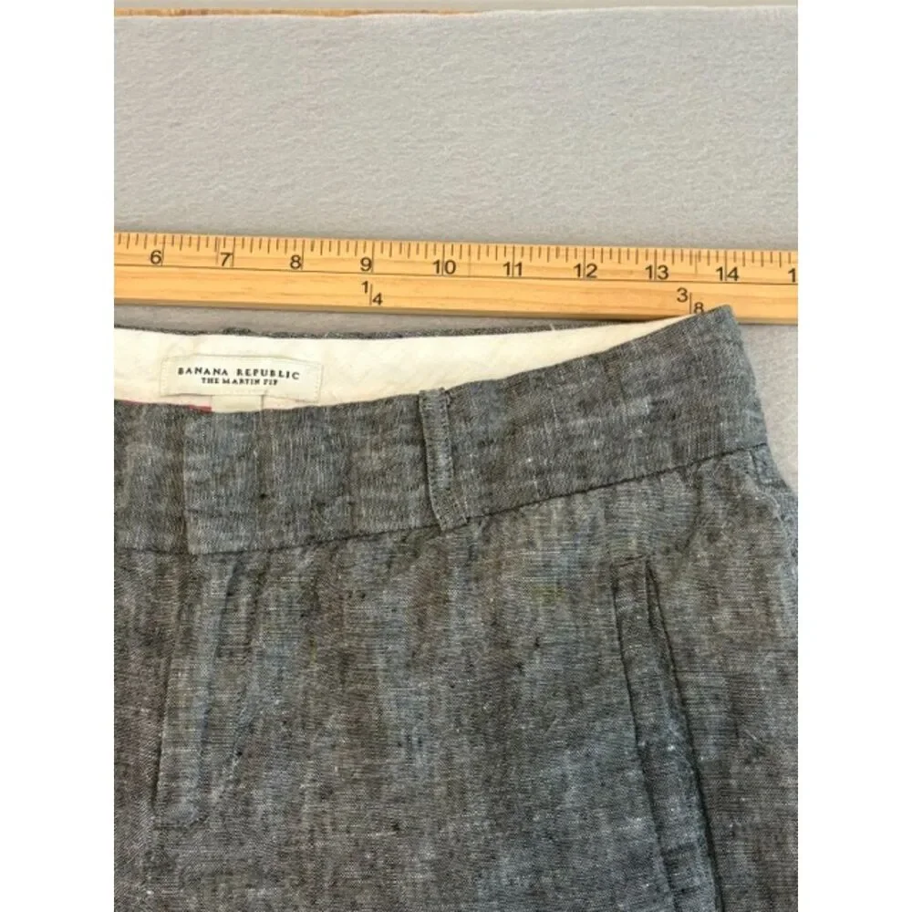 Banana Republic Martin Fit Grey 100% Linen Wide Trousers Pants Womens 4